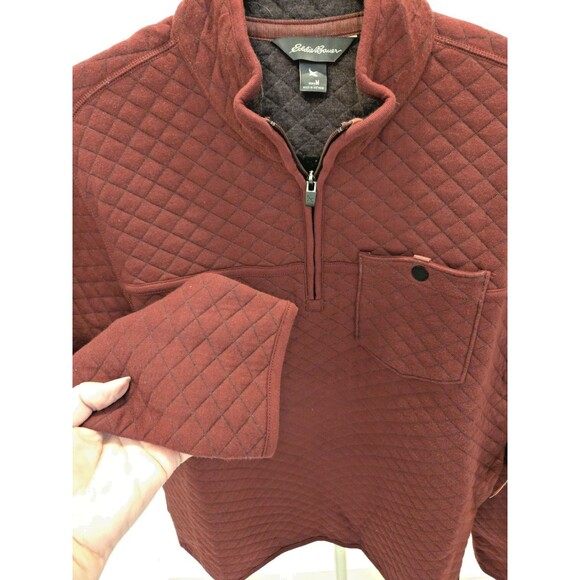 Eddie Bauer Men's NWT Size M Quilted 1/4 Zip Pullover Burgundy Diamond Knit $79 - Picture 3 of 12